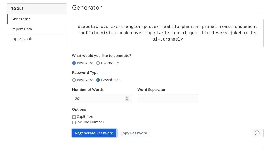 Generatore di password e passphrase integrato