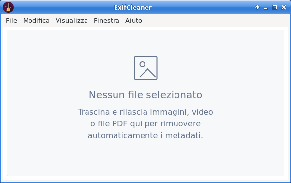 Schermata iniziale del software Exif cleaner